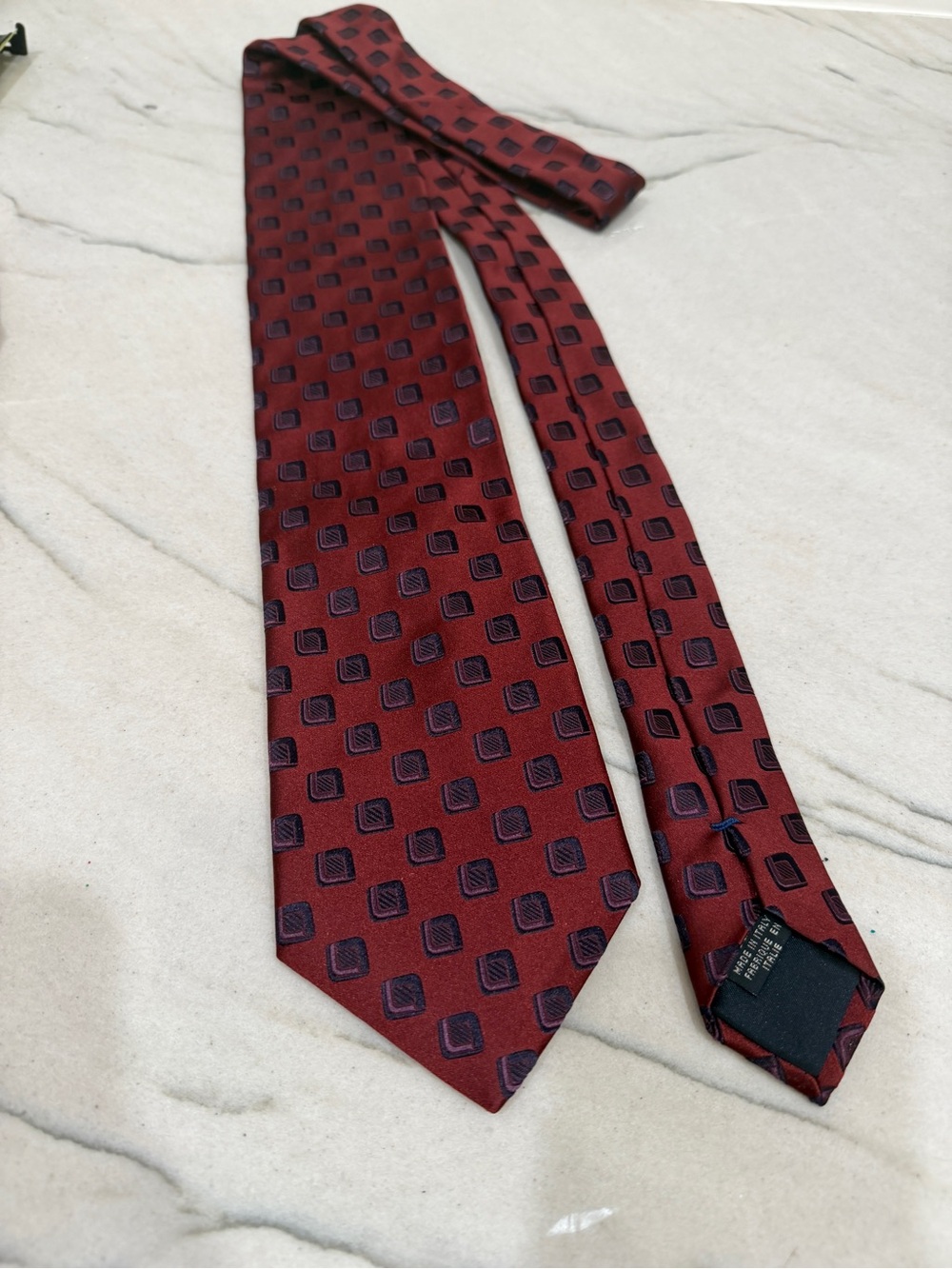 Canali Men's Burgundy Geometric Silk Tie NWT Made in Italy - Picture 9 of 10